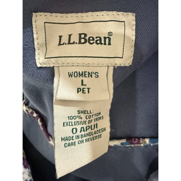 L.L.Bean Jacket Size Large Petite Denim Twill Jacket Cotton Blue Floral Trim - Picture 4 of 8